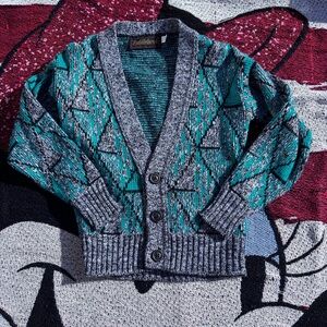 VINTAGE SADDLEBRED GREEN GRAY BLACK KNITTED CARDIGAN SWEATER SIZE 6 PREPPY